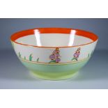 Windbells, a Clarice Cliff Bizarre Havre Bowl, painted in colours, 8.5ins diameter x 3.75ins high,