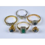 A Mixed Lot of Gem Set Jewellery, Modern, comprising - 18ct white gold solitaire diamond ring, set