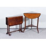 An Edwardian Mahogany Triangular Drop Leaf Occasional Table, inlaid with stringings and satin wood