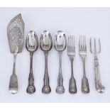 A Victorian Silver Fiddle Pattern Fish Slice and Mixed Silverware, the fish slice by Chawner and