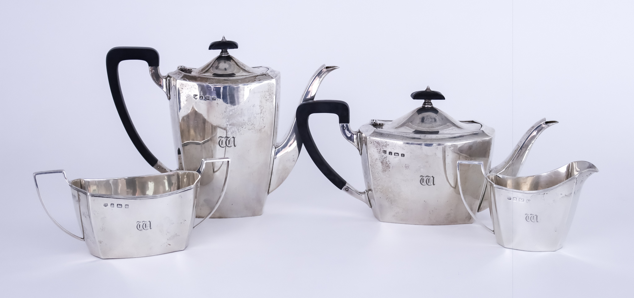 A George V Silver Rectangular Four-Piece Tea and Coffee Service, By Barker Brothers Silver Ltd,