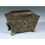A North Indian Steel Casket, Circa 1850, with all over gold koftgari work, the hinged, tented lid