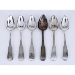 A Set of Six George III Scottish Silver Fiddle Pattern Table Spoons, by William Constable,