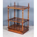 A Victorian Rosewood Rectangular Canterbury Whatnot, with turned finials and spiral turned uprights,