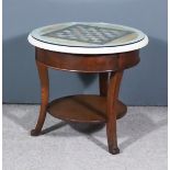 A Specimen Marble Table Top, inlaid with chessboard in differing coloured marble on a yellow onyx