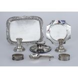 A Sterling Silver Rectangular Card Tray and Mixed Silverware, the card tray by Tiffany and Co.,