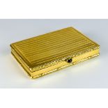 An 18ct Gold Snuff Box, engine turned case with rope work to the edges, cabochon gem stone latch,