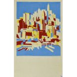 ***A. E. Halliwell (1905-1987) - Pencil and gouache - Poster - New York cityscape with waterfront,