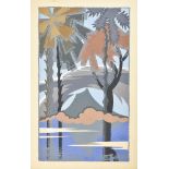 ***A. E. Halliwell (1905-1987) - Pencil and Gouache - Poster or cover design - mountain and palm tre