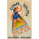 ***A. E. Halliwell (1905-1987) - Pencil, Watercolour and Gouache - Poster - "Come South and Revel in