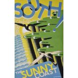 ***A. E. Halliwell (1905-1987) - Pencil and Watercolour - Poster - "South! The Sunny Coast", signed,
