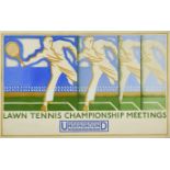 ***A. E. Halliwell (1905-1987) - Pencil and Gouache - Poster - "Lawn Tennis Championship Meetings" -