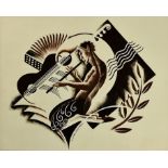 ***Doris Irene Halliwell (1908-1988) - Pencil and Gouache - Poster - Fawn playing a single pipe, sig