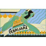 ***A. E. Halliwell (1905-1987) - Pencil and Gouache - Calendar - "Februare", signed, 1930, 11ins x
