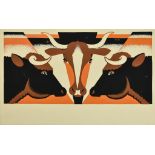 ***A. E. Halliwell (1905-1987) - Pencil and Gouache - Three Bulls" in colours, signed, dated Jan 1st