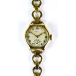 A Manual Wind Lady's Wristwatch, by Cyma, 9ct gold case, 22mm diameter, champagne dial with Arabic