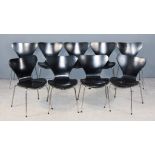 After Arne Jacobsen (1902-1971) - A Set of Eight 1980s Danish Ebonised "Series 7" Dining Chairs,
