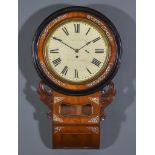 A 19th Century Rosewood and Ebonised Drop Dial Wall Clock maker's name rubbed, the 12ins cream