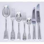 A Selection of Mostly Georgian and Victorian Silver Fiddle Pattern Flatware, various makers and