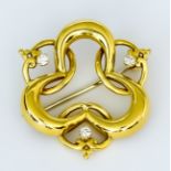 A Diamond Set Brooch, Modern, 18ct gold set with four small brilliant cut white diamonds,