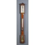 I* A Mid 19th Century Mahogany Cased Stick Barometer and Thermometer by J. Cattaneo of Folkestone,