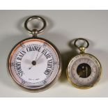 An English Pocket Barometer with Open Face, Late 19th Century, with 1.75ins engraved silvered