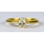 A Solitaire Diamond Ring, Modern, 18ct gold set with an oval diamond, approximately .50ct, size M,