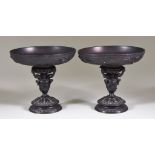 A Pair of Brown Patinated Bronze Circular Tazza of Italian Renaissance Design, Late 19th Century,