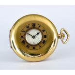 A 9ct Gold Half Hunting Cased Pocket Watch, 20th Century, 53mm diameter case, white enamelled dial