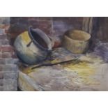 Attributed to John Sargeant Noble (1848-1896) - Watercolour - Still life with iron cauldron, 7ins