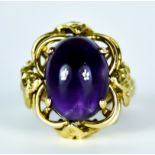 A Cabochon Amethyst Ring, 20th Century, 14ct gold set with a cabochon amethyst, approximately 6ct,