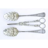 A Pair of Victorian Silver Grape Scissors and Two Georgian Silver Berry Spoons, the grape scissors