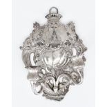 A Continental Silvery Metal Miniature Candle Sconce, the back plate pierced and cast with crown over