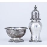 An Elizabeth II Silver Circular Salt and Matching Baluster Shaped Pepper Pot, by William Comyns &