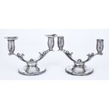 A Pair of Danish Two Branch Candelabra, by Evald Nielsen, stamped 925, of double scroll form cast