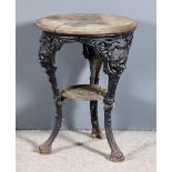 A Late Victorian Black Finished Cast Iron "Pub" Table, on three shaped supports with cast