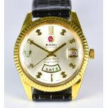 A Gentleman's Automatic Wristwatch by Rado, Model "Green Horse Daymaster", day/date, gilt metal