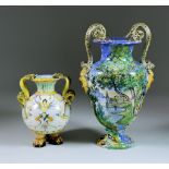 An Italian Cantagalli Maiolica Two-Handled Vase, 19th Century, enamelled in colours with a