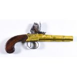 A Good .50 Calibre Brass Turn Barrel Flintlock Pistol, 18th Century, by Ransford of Dublin, 3ins