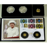 A Mixed Lot of Gold and Silver Coinage, comprising - Elizabeth II solid gold coin cover, by