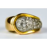 A Pave Diamond Dress Ring, Modern, yellow and white metal, size M, gross weigh 9.3g Note: Metal