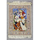 A 20th Century Isfahan Picture Rug, woven in colours of ivory, navy blue and wine, the field