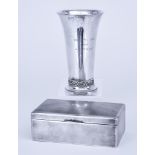 An Early 20th Century Danish Silver Vase and a Silvery Metal Cigarette Box, the vase designed by