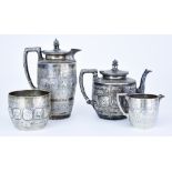 A Victorian Silver Circular Four-Piece Tea Service, by JR and retailed by Edward and Sons, Glasgow