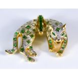 An Emerald and Gold Panther Brooch, or pendant at will, modern, 18ct gold set emeralds,