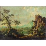 18th Century Northern European School - Oil painting - An Italianate landscape, with urn against