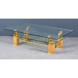 A Modern Plate Glass and Brass Mounted Two Tier Rectangular Coffee Table, with four stylised lion