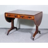A George III Mahogany Sofa Table, the top and D shaped flaps inlaid with bandings and crossbanded in