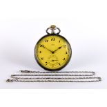 A Silver Cased Open Faced Keyless Pocket Watch by Recta, 50mm diameter case, champagne dial with
