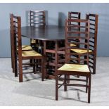 After Charles Rennie Mackintosh (1868-1928) - Modern "DS1" Ebonised Ash Gateleg Dining Table and Six